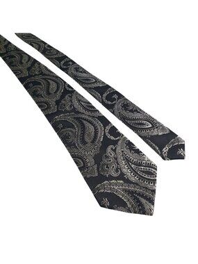 Paul Fredrick Mens Black Silk Tie Paisley Pattern Formal Business Accessory Gift